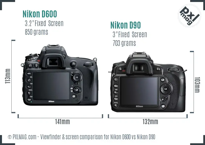 Nikon D600 vs Nikon D90 Screen and Viewfinder comparison