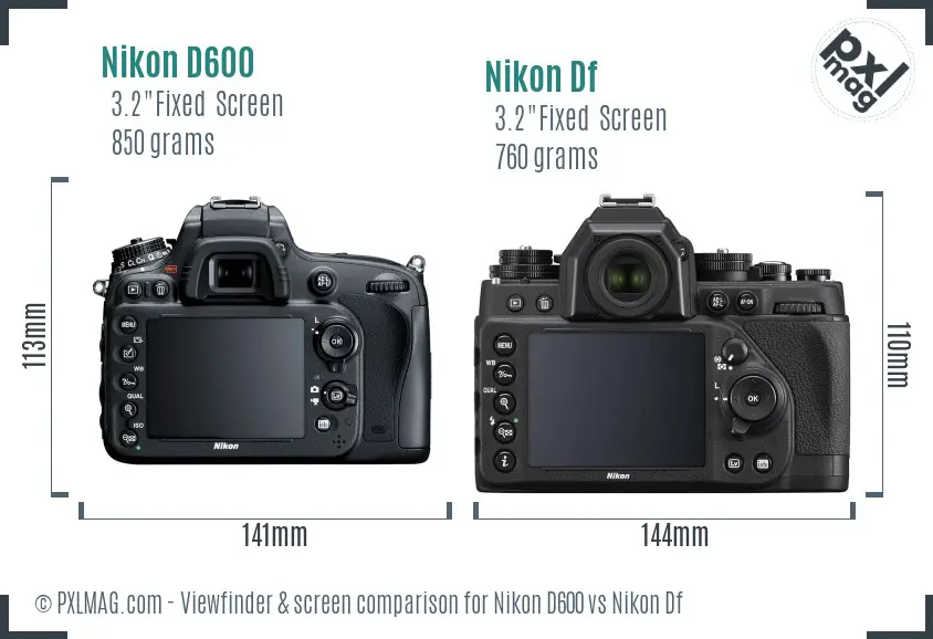 Nikon D600 vs Nikon Df Screen and Viewfinder comparison