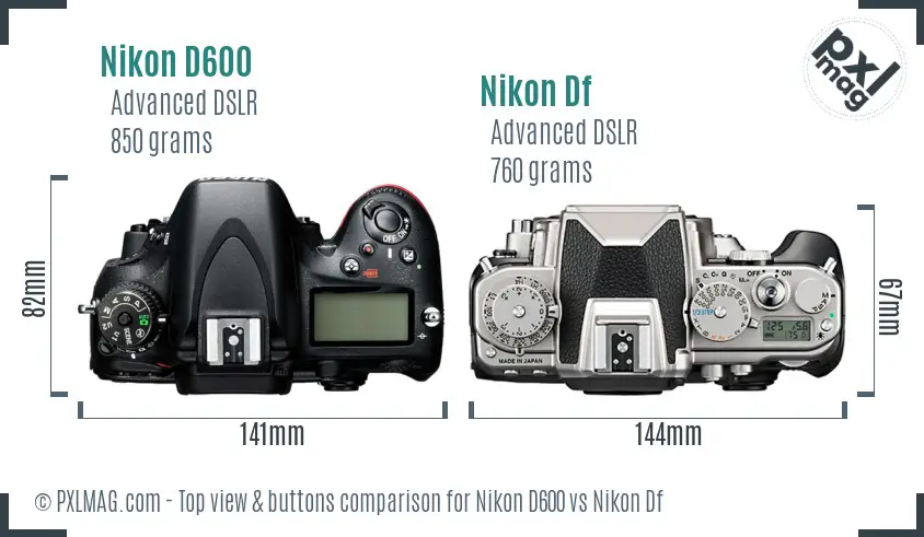 Nikon D600 vs Nikon Df top view buttons comparison
