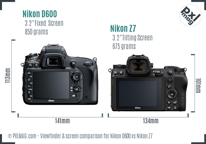Nikon D600 vs Nikon Z7 Screen and Viewfinder comparison