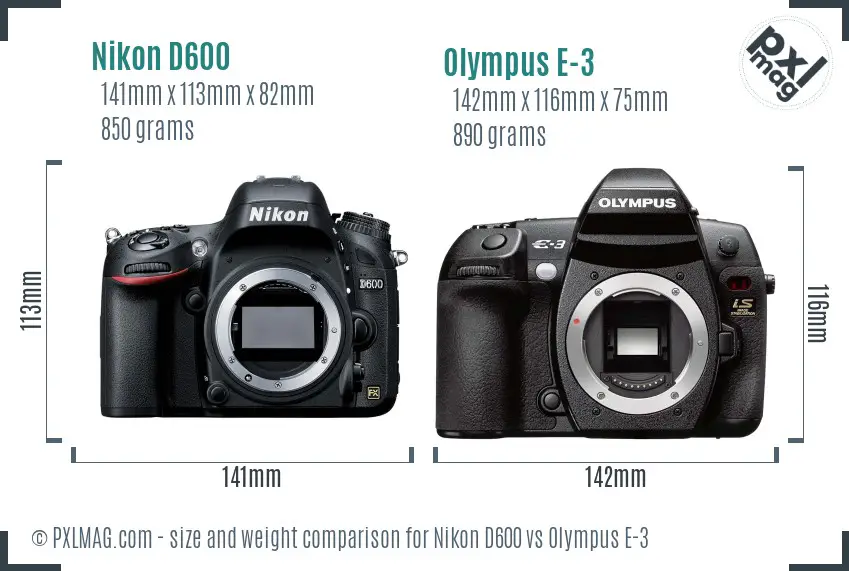 Nikon D600 vs Olympus E-3 size comparison