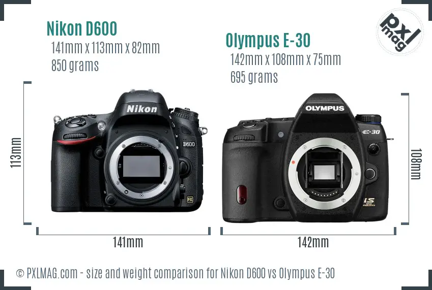 Nikon D600 vs Olympus E-30 size comparison