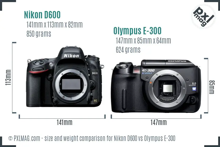 Nikon D600 vs Olympus E-300 size comparison