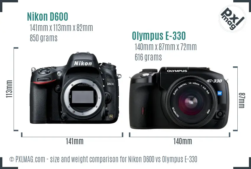Nikon D600 vs Olympus E-330 size comparison