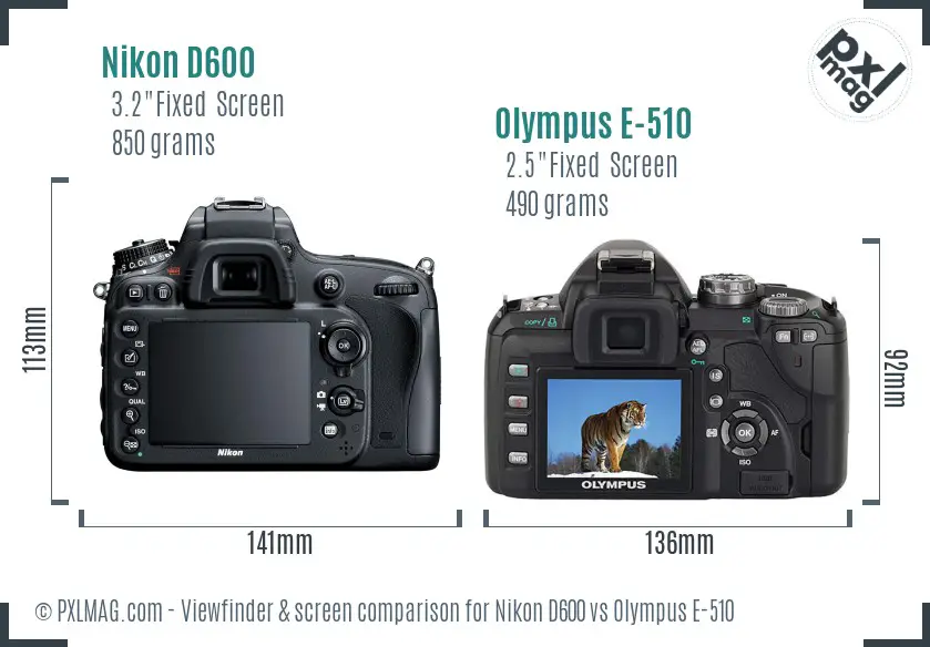 Nikon D600 vs Olympus E-510 Screen and Viewfinder comparison Nikon D600 vs Olympus E-510 Screen and Viewfinder comparison