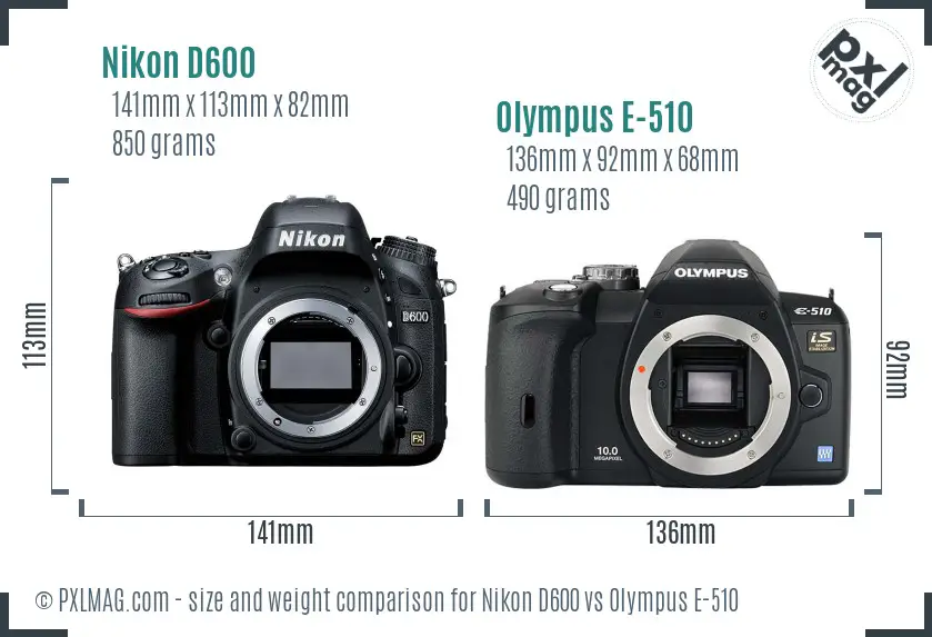 Nikon D600 vs Olympus E-510 size comparison Nikon D600 vs Olympus E-510 size comparison