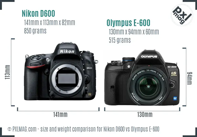 Nikon D600 vs Olympus E-600 size comparison