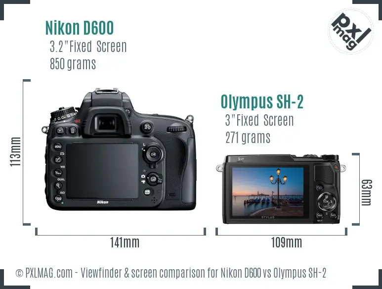 Nikon D600 vs Olympus SH-2 Screen and Viewfinder comparison