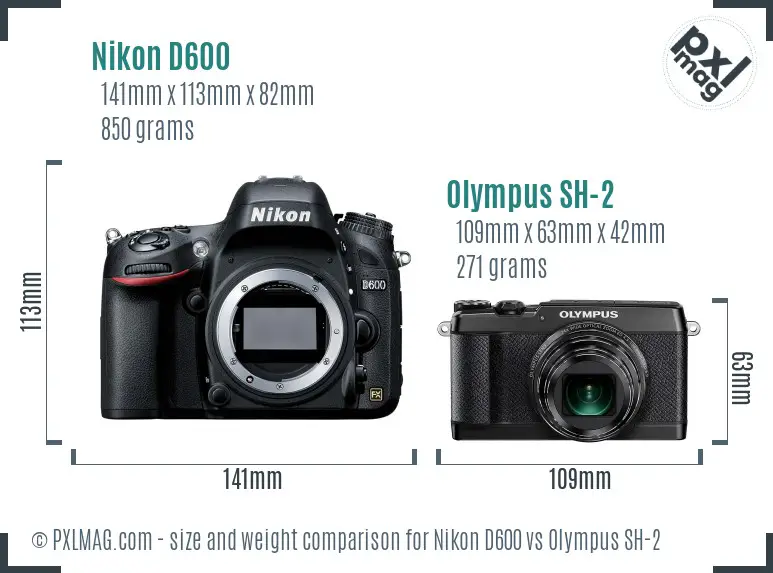 Nikon D600 vs Olympus SH-2 size comparison