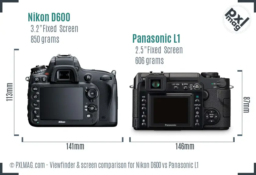 Nikon D600 vs Panasonic L1 Screen and Viewfinder comparison