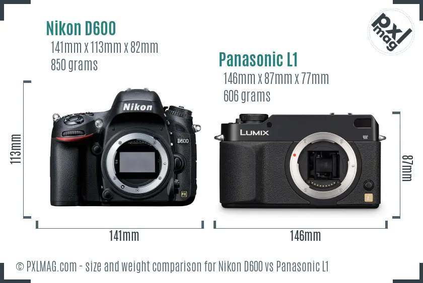 Nikon D600 vs Panasonic L1 size comparison