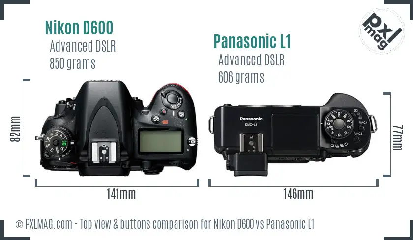 Nikon D600 vs Panasonic L1 top view buttons comparison