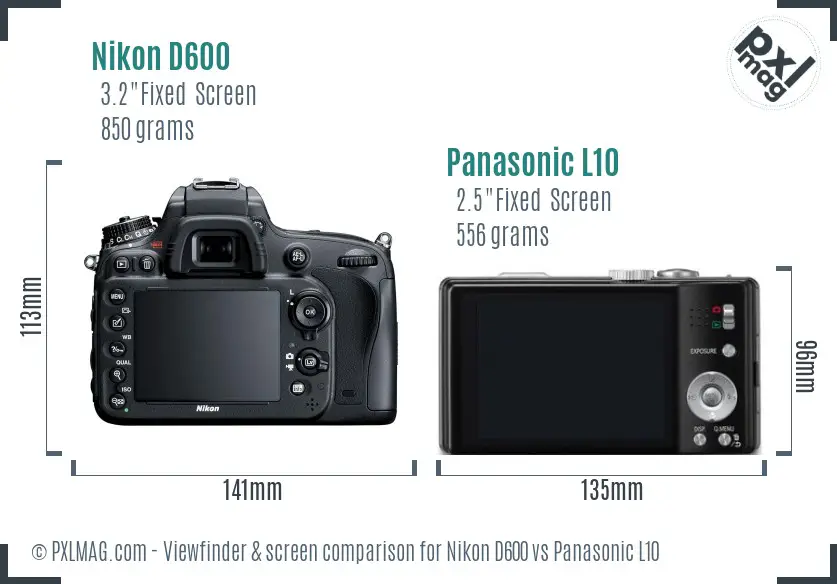 Nikon D600 vs Panasonic L10 Screen and Viewfinder comparison