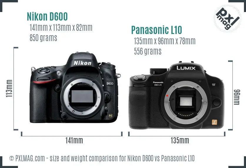 Nikon D600 vs Panasonic L10 size comparison