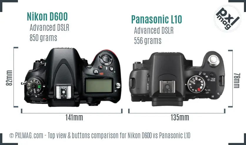 Nikon D600 vs Panasonic L10 top view buttons comparison