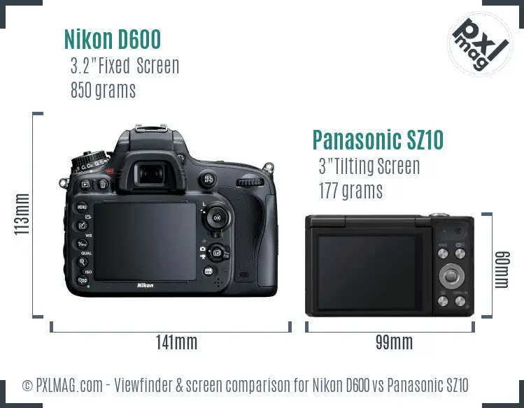 Nikon D600 vs Panasonic SZ10 Screen and Viewfinder comparison