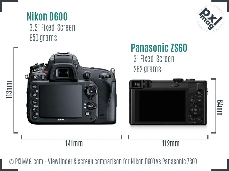 Nikon D600 vs Panasonic ZS60 Screen and Viewfinder comparison