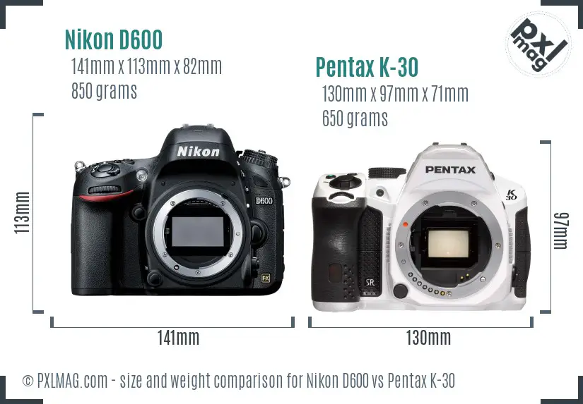 Nikon D600 vs Pentax K-30 size comparison