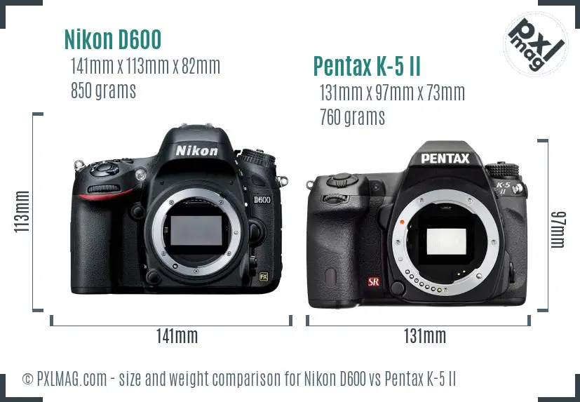 Nikon D600 vs Pentax K-5 II size comparison