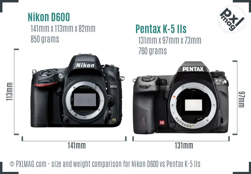Nikon D600 vs Pentax K-5 IIs size comparison