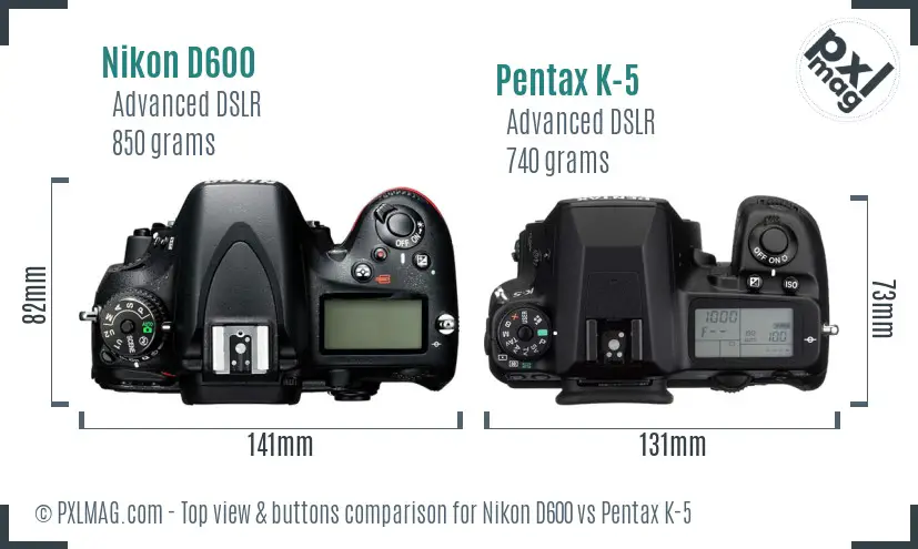 Nikon D600 vs Pentax K-5 top view buttons comparison