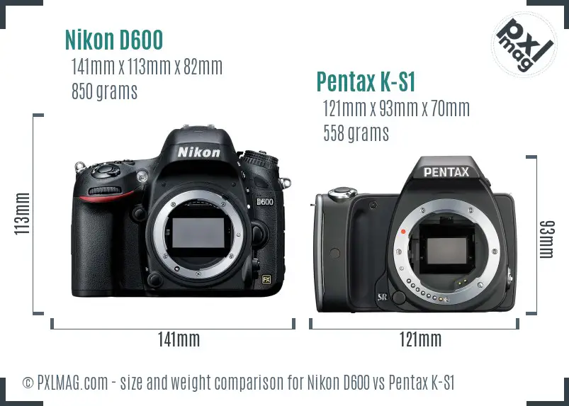 Nikon D600 vs Pentax K-S1 size comparison