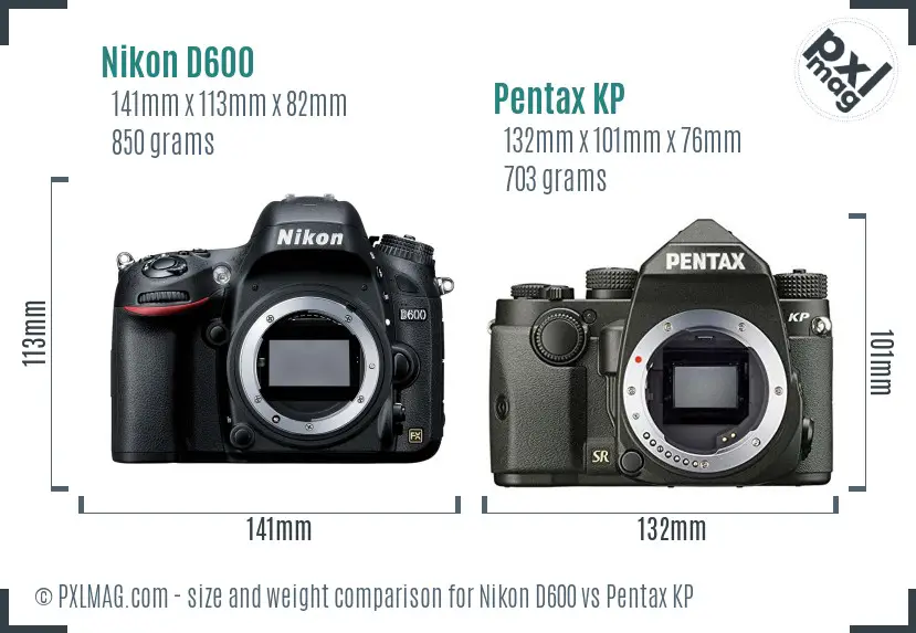 Nikon D600 vs Pentax KP size comparison