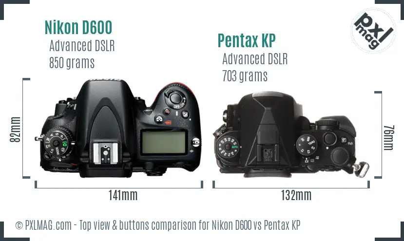 Nikon D600 vs Pentax KP top view buttons comparison
