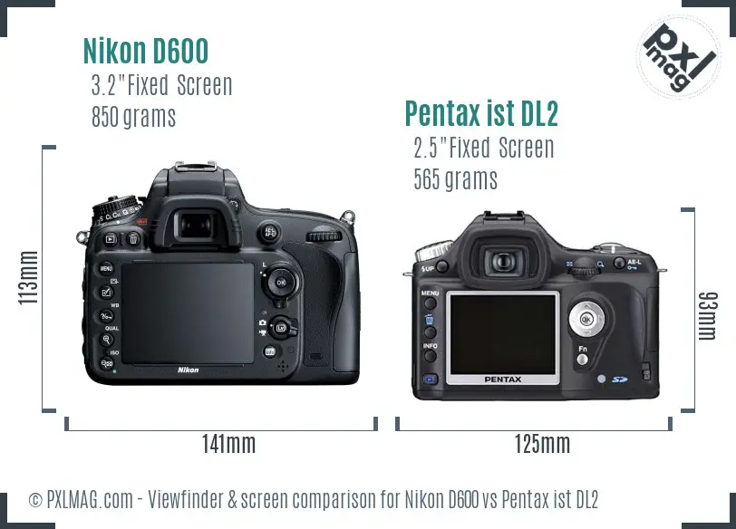 Nikon D600 vs Pentax ist DL2 Screen and Viewfinder comparison