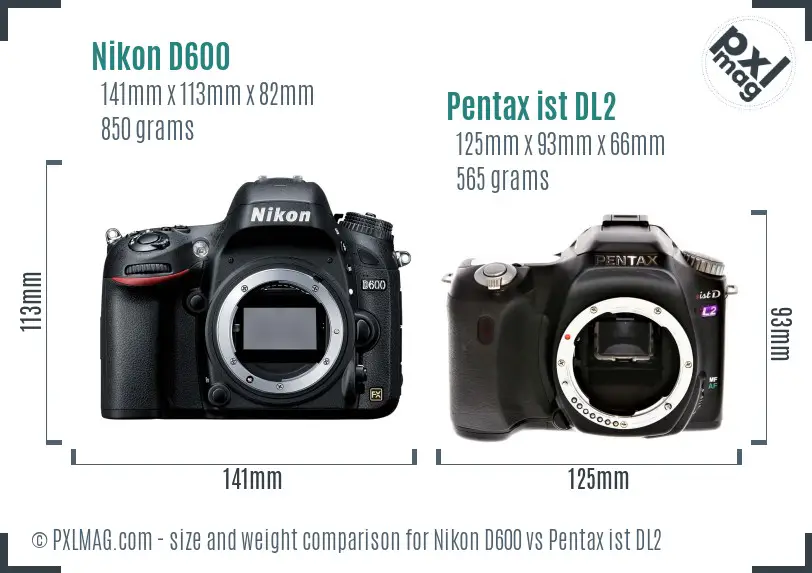 Nikon D600 vs Pentax ist DL2 size comparison