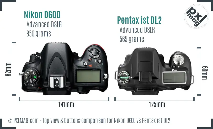 Nikon D600 vs Pentax ist DL2 top view buttons comparison
