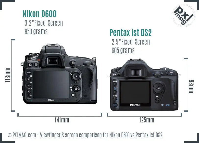 Nikon D600 vs Pentax ist DS2 Screen and Viewfinder comparison
