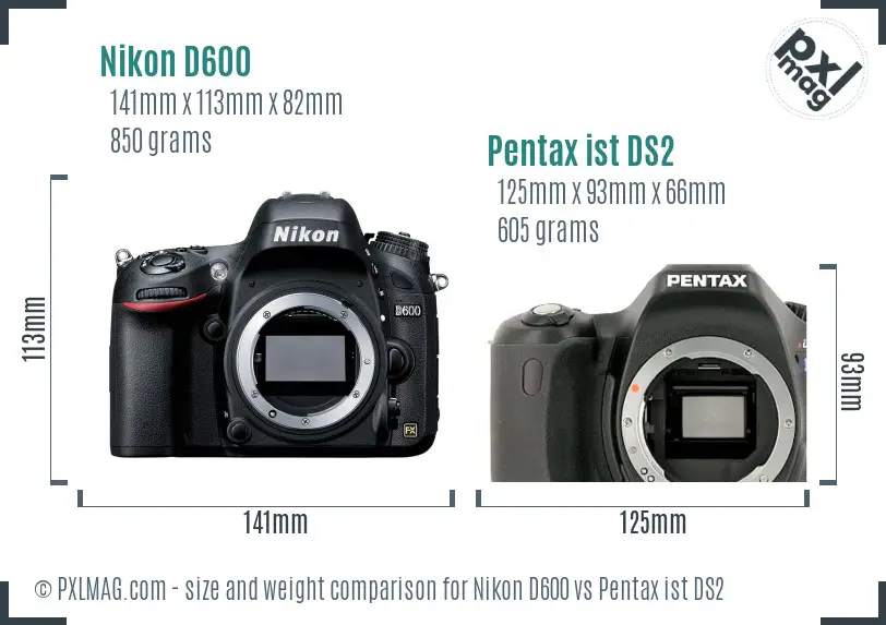 Nikon D600 vs Pentax ist DS2 size comparison
