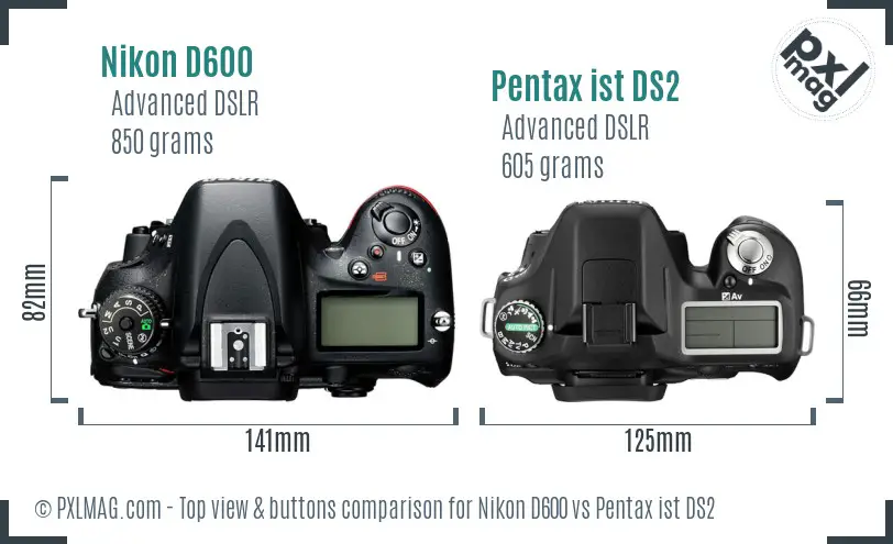 Nikon D600 vs Pentax ist DS2 top view buttons comparison