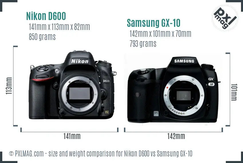 Nikon D600 vs Samsung GX-10 size comparison