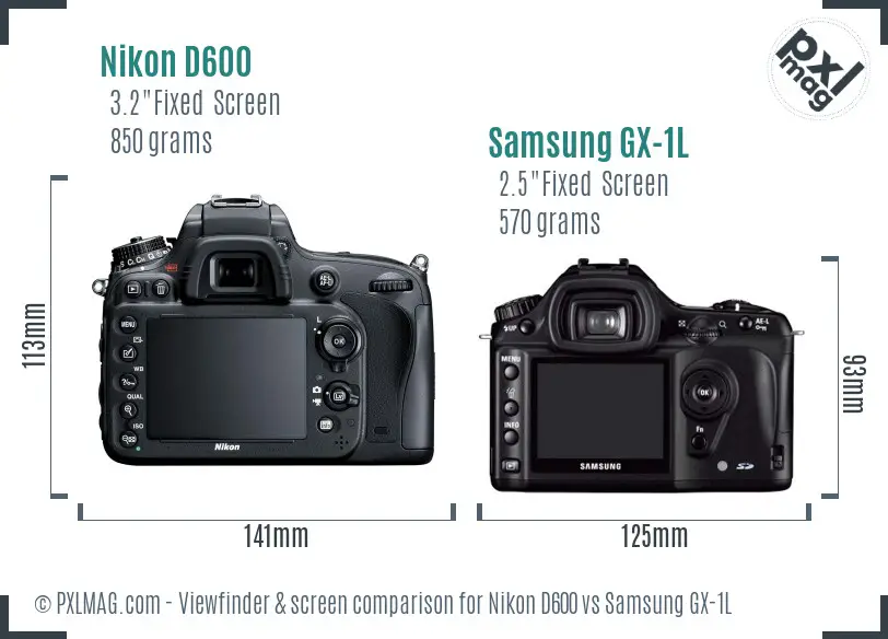 Nikon D600 vs Samsung GX-1L Screen and Viewfinder comparison
