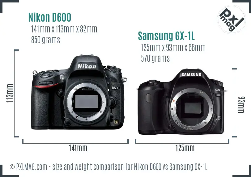 Nikon D600 vs Samsung GX-1L size comparison