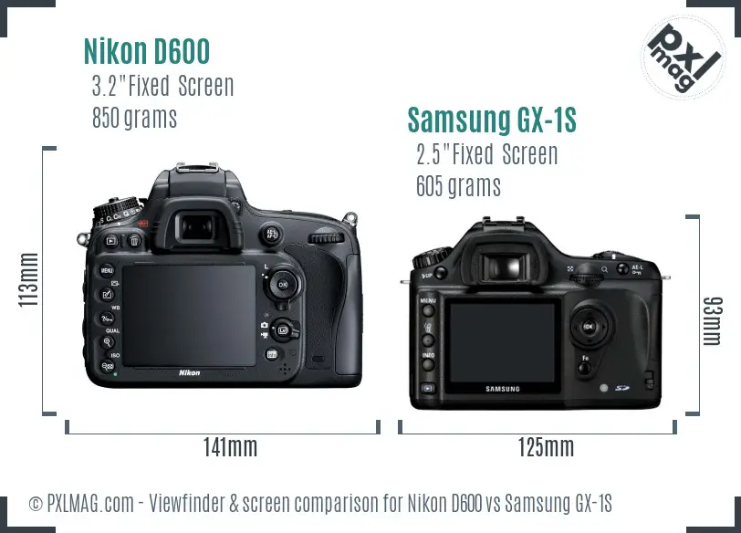 Nikon D600 vs Samsung GX-1S Screen and Viewfinder comparison
