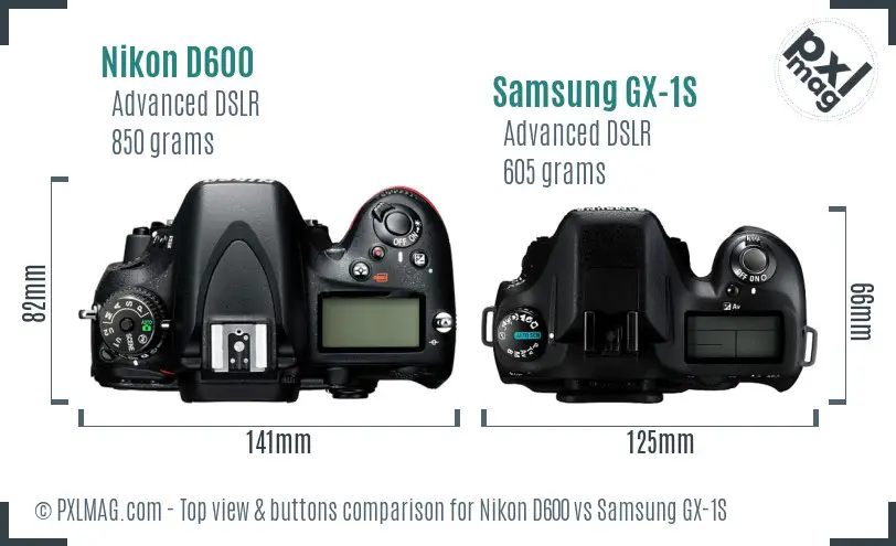 Nikon D600 vs Samsung GX-1S top view buttons comparison