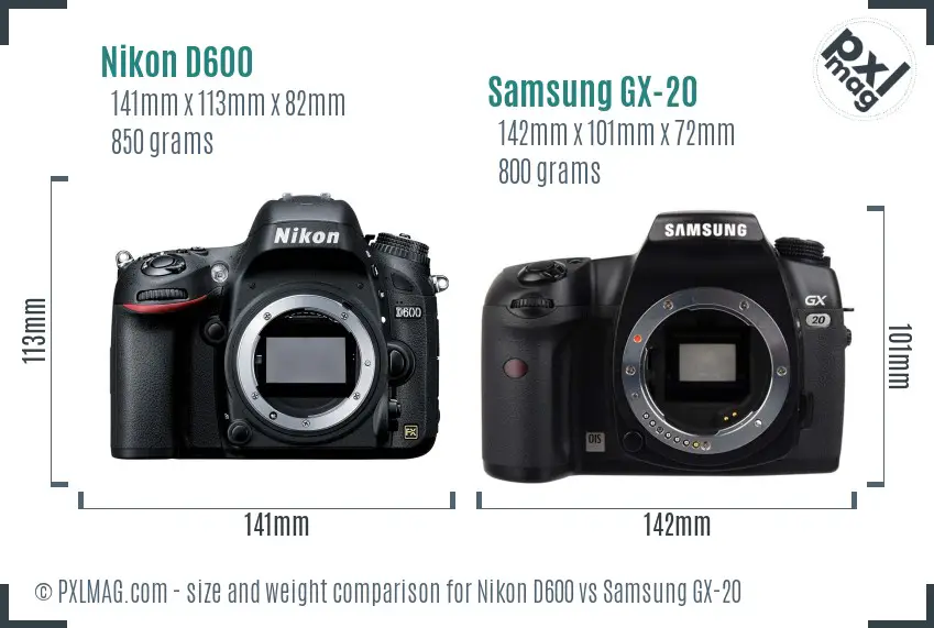 Nikon D600 vs Samsung GX-20 size comparison