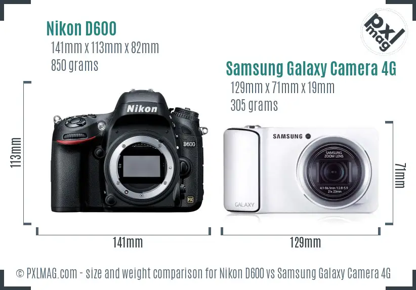 Nikon D600 vs Samsung Galaxy Camera 4G size comparison Nikon D600 vs Samsung Galaxy Camera 4G size comparison