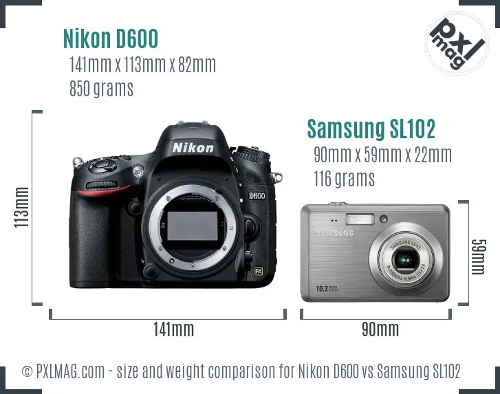 Nikon D600 vs Samsung SL102 size comparison
