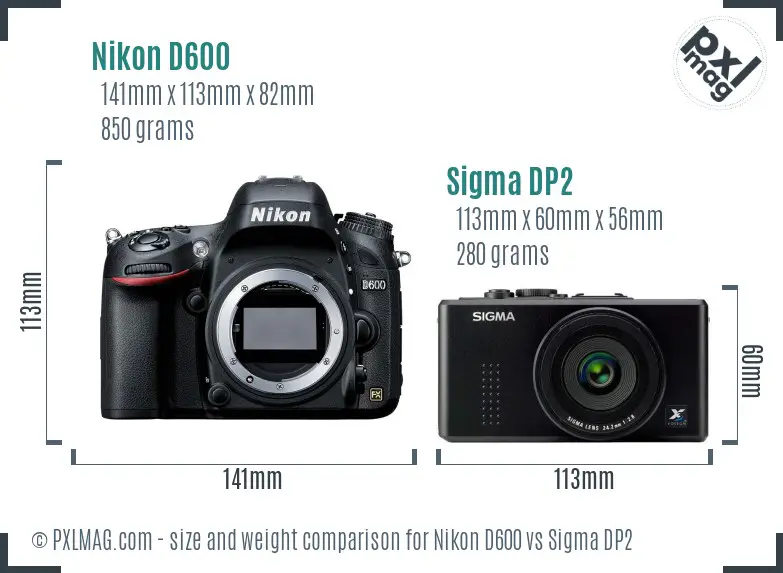 Nikon D600 vs Sigma DP2 size comparison