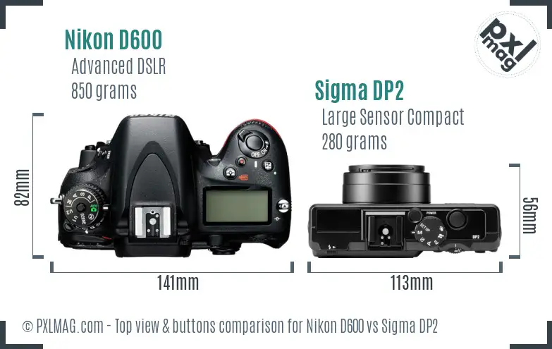 Nikon D600 vs Sigma DP2 top view buttons comparison