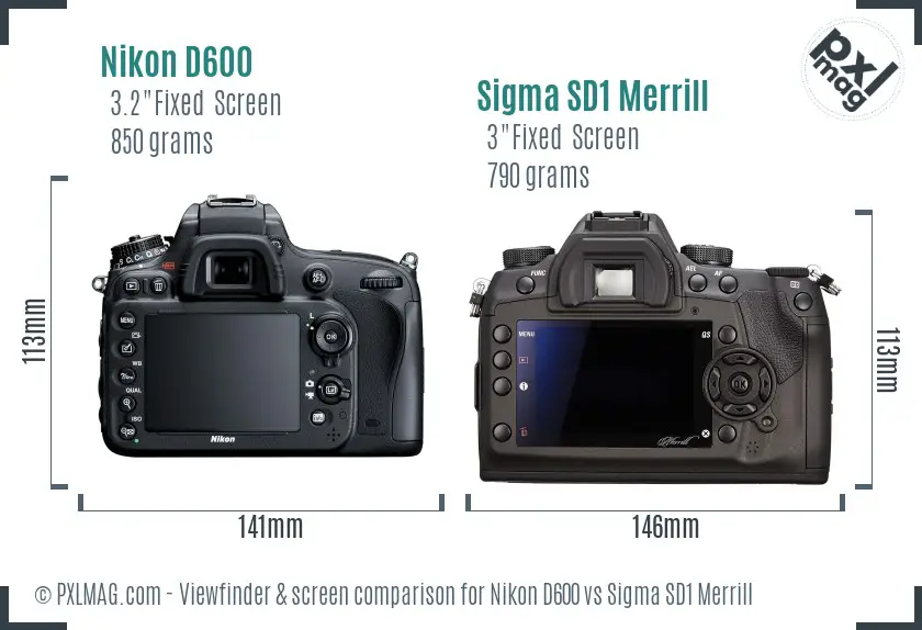 Nikon D600 vs Sigma SD1 Merrill Screen and Viewfinder comparison