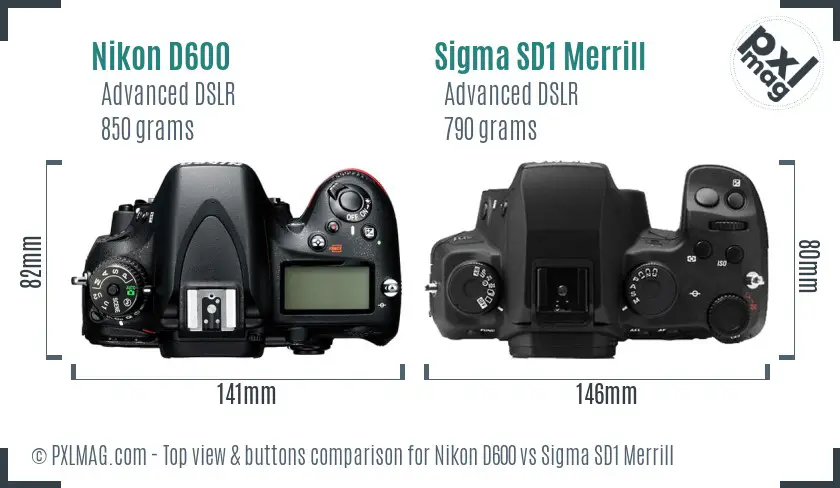 Nikon D600 vs Sigma SD1 Merrill top view buttons comparison