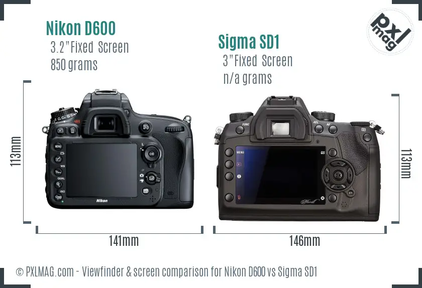 Nikon D600 vs Sigma SD1 Screen and Viewfinder comparison