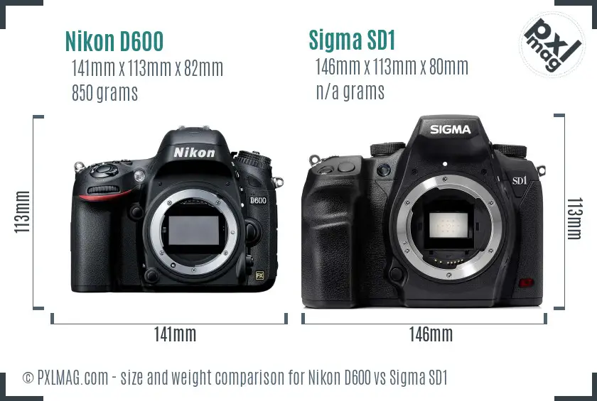 Nikon D600 vs Sigma SD1 size comparison