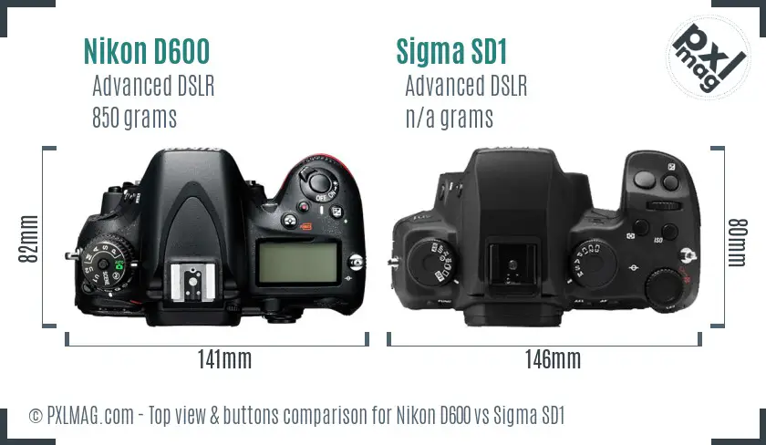 Nikon D600 vs Sigma SD1 top view buttons comparison