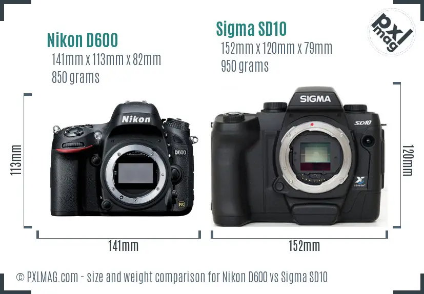 Nikon D600 vs Sigma SD10 size comparison